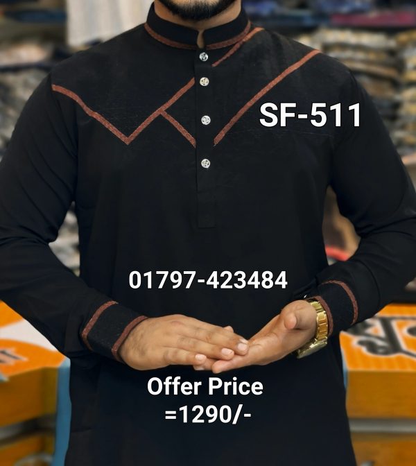 স্ট্রিচ কটন কফ হাতা স্টাইলিশ পাঞ্জাবী= SF-510 (অলিভ) - Image 3