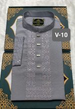 স্ট্রিচ ভাঙচুর কটন পাঞ্জাবি =V-10 (এস কালার)