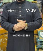 স্ট্রিচ ভাঙচুর কটন পাঞ্জাবি =V-09 (কালো) - Image 2