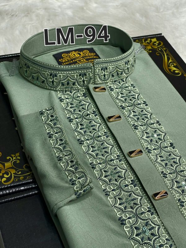 ভাঙচুর স্ট্রিচ কটন পাঞ্জাবি = LM-94 (লাইট অলিভ) - Image 2