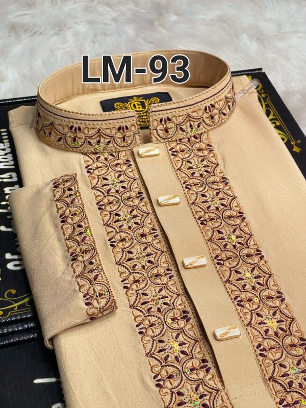 ভাঙচুর স্ট্রিচ কটন পাঞ্জাবি = LM-93 (বিস্কিট/ গোল্ডেন) - Image 2