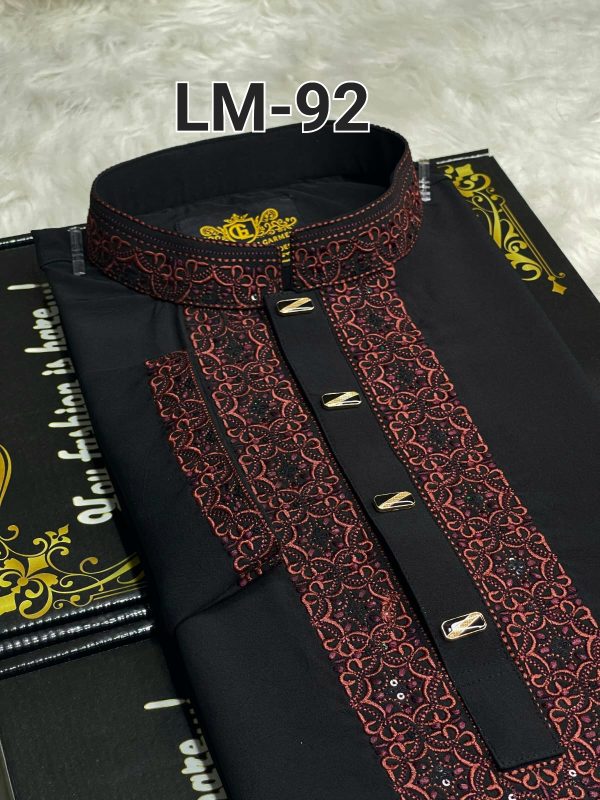 ভাঙচুর স্ট্রিচ কটন পাঞ্জাবি = LM-92 (কালো) - Image 2