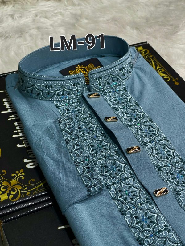 ভাঙচুর স্ট্রিচ কটন পাঞ্জাবি = LM-91 (স্কাই সুরমা) - Image 2