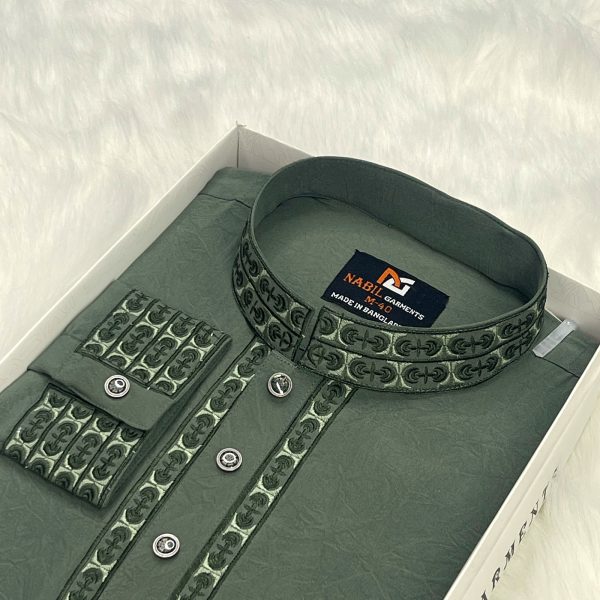 স্ট্রিচ কটন কফ হাতা পাঞ্জাবী= NG-404 (লাইট অলিভ) - Image 2