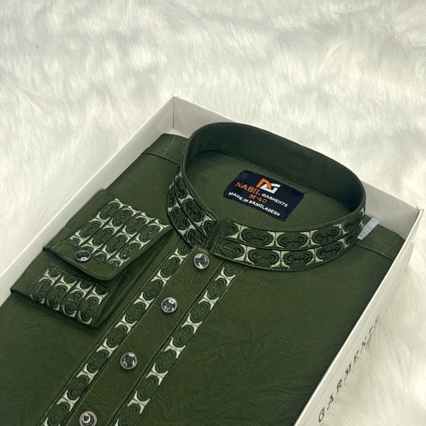 স্ট্রিচ কটন কফ হাতা পাঞ্জাবী= NG-401 (অলিভ) - Image 2