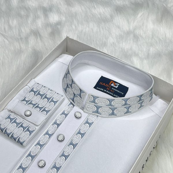 স্ট্রিচ কটন কফ হাতা পাঞ্জাবী= NG-405 (সাদা) - Image 2