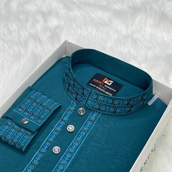 স্ট্রিচ কটন কফ হাতা পাঞ্জাবী= NG-406 (সি-গ্রীন) - Image 2