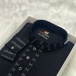 স্ট্রিচ কটন কফ হাতা পাঞ্জাবী= NG-402 (কালো) - Image 2