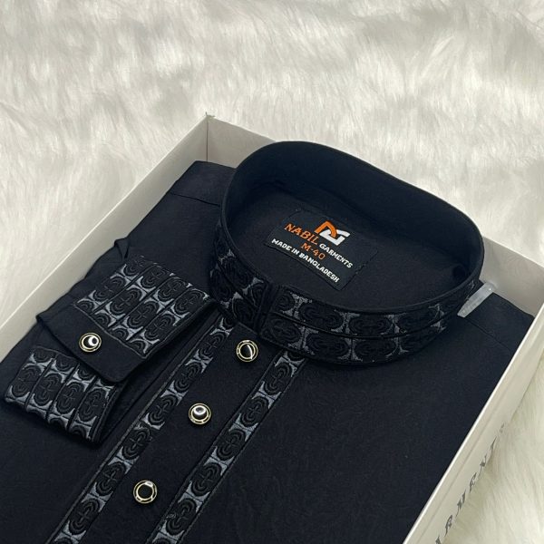 স্ট্রিচ কটন কফ হাতা পাঞ্জাবী= NG-402 (কালো) - Image 2