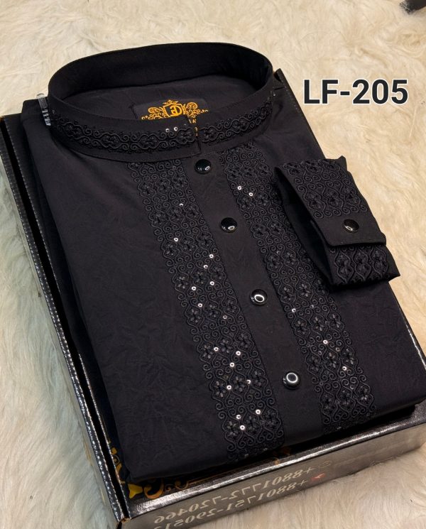 স্ট্রিচ কটন কফ হাতা পাঞ্জাবী= LF-205 (কালো) - Image 2