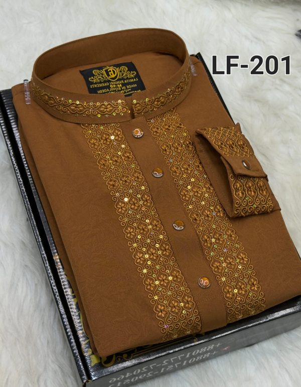 স্ট্রিচ কটন কফ হাতা পাঞ্জাবী= LF-201 (কাঁঠালী/ ইটা কালার) - Image 2