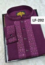 স্ট্রিচ কটন কফ হাতা পাঞ্জাবী= LF-202 (জাম কালার) - Image 2