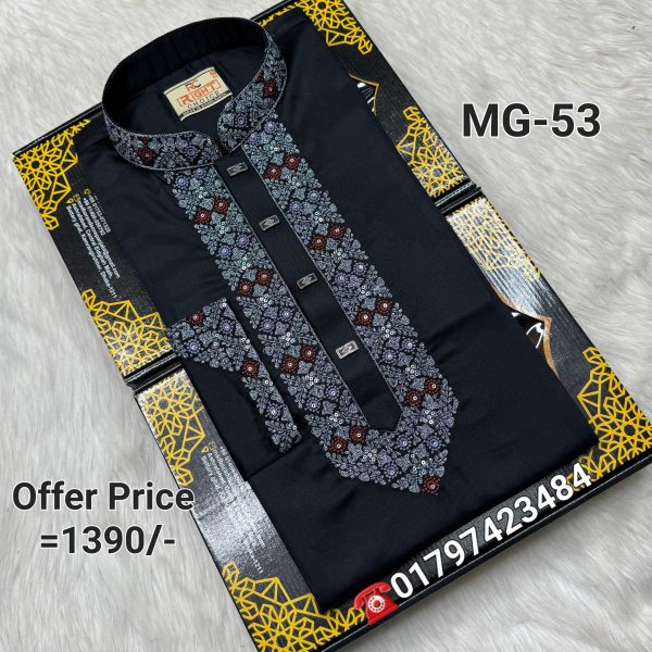 মাল্টি সিকোয়েন্স কটন পাঞ্জাবী= MG-53 (কালো) - Image 2