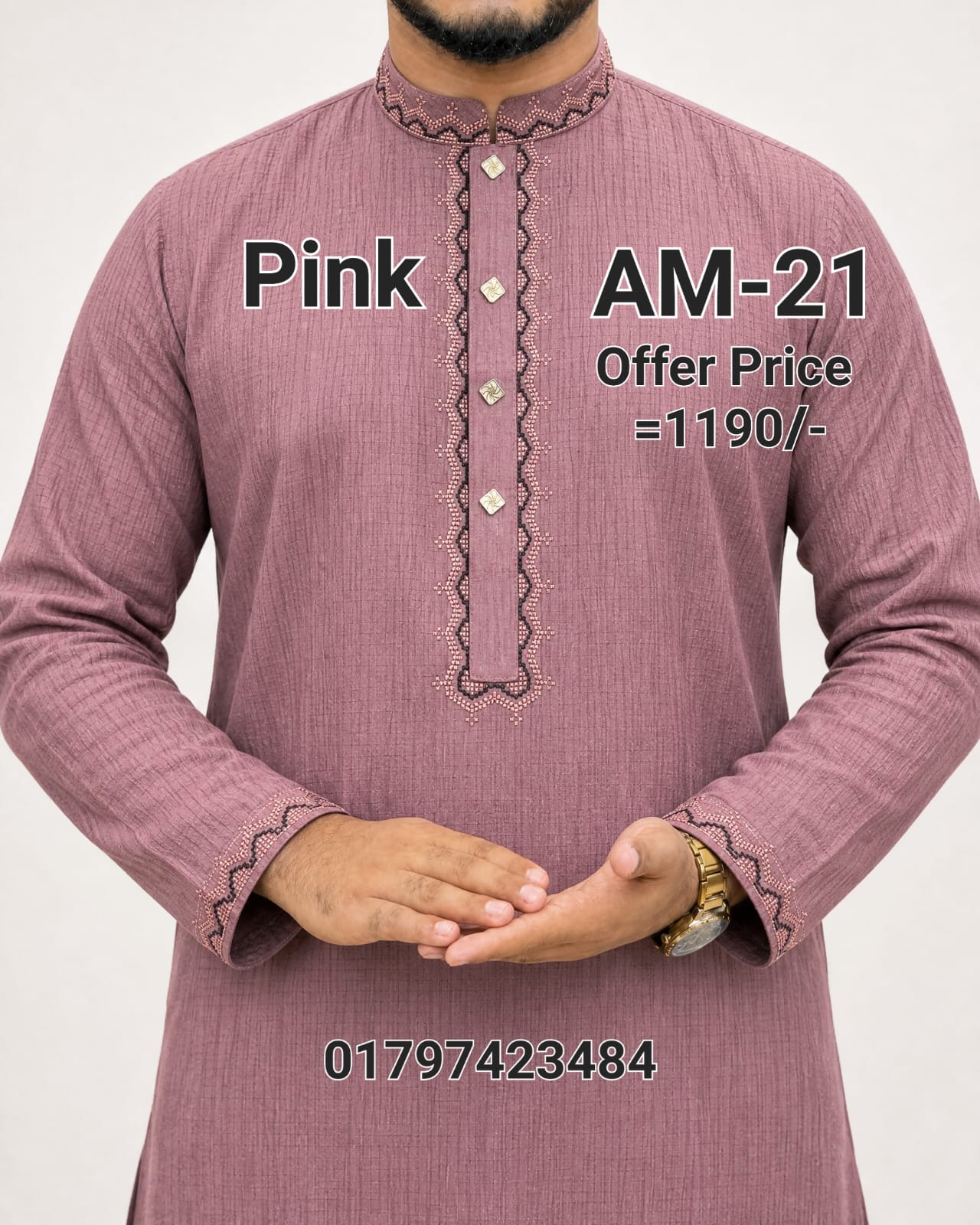 IMG-20260801-WA0010 স্ট্রিচ কটন স্টেপ পাঞ্জাবী = AM-21 (Pink) - Image 1